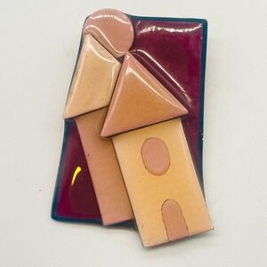 Lucinda House Pins Brooch Resin Art Deco Style Architectural Jewelry 2.25"